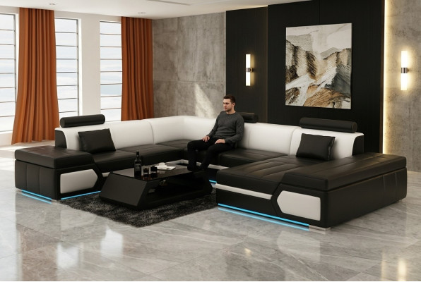 Ledersofa Sofa Couch Wohnlandschaft Ecksofa Garnitur Design Modern Sofa K5013
