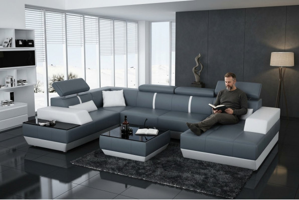 Ledersofa Sofa Couch Wohnlandschaft Ecksofa Garnitur Design Modern Sofa K5015