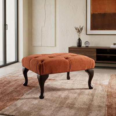 Hocker Sessel Fernseh Design Polster Fußhocker Chesterfield Textil Neu - 368