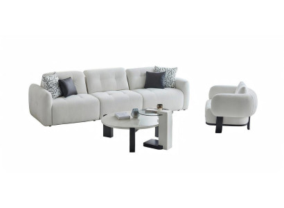 Wohnzimmer-Set Sofa Sessel Couchtisch Weiß Moderner Stil Holzfüße Neu