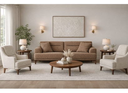 Wohnzimmer Möbel Set Moderner Stil Braun Holzgestell Kissen Weich