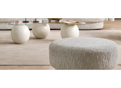 Wohnzimmer-Set (2-tlg.): Bouclé Hocker & Design Couchtisch