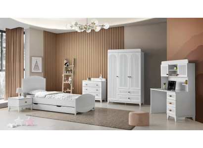 Kinderzimmer Set Bett Nachttisch Kommode Kleiderschrank Schreibtisch 5tlg.