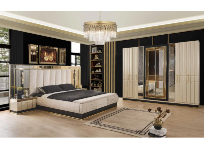 Bett Nachttisch Kleiderschrank 4 tlg Schlafzimmer Set Design Modern Luxus Betten