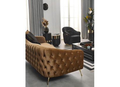 Ledersofa und Sessel im klassischen Chesterfield-Stil in Braun