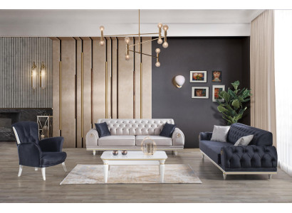 Luxus Sofagarnitur Couch Set Möbel 3+3+1 Couchtisch Möbel Textil 4tlg.