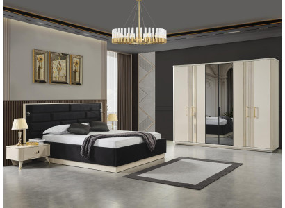 Bett 2x Nachttische + Kleiderschrank Luxus Betten Design Möbel Schrank