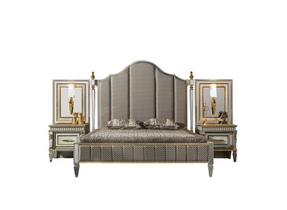 Bett Grau Metall Möbel Elegantes Design Schlafzimmer Luxus Betten Neu