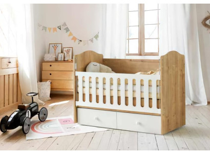 Babybett Holz Weiße Gitterstäbe Praktische Stauraumschubladen Sicheres Design