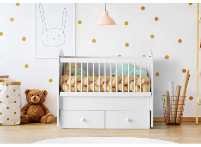 Babybett Weiß Holz Schubladen Praktischer Stauraum Gitterstäbe Modernes Design