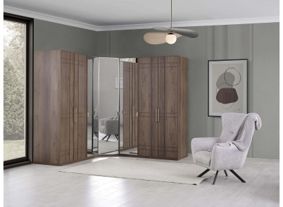 Eckschrank Kleiderschrank Schrank Braun Holz Spiegel 7 Türen Groß