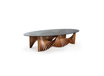 Design Luxus Wohnzimmer Oval Couchtisch Braun Farbe Modernen Holz neu