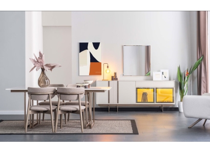 Luxuriöses Esszimmer Set Weißer Esstisch 4x Textilstühle Robuste Möbel