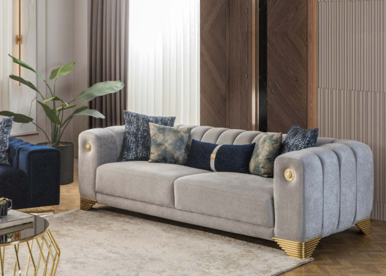 Komplett Wohnzimmer Hochwertig stilvoll 3-Sitzer Couch Modern Grau Sessel