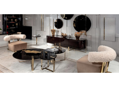 Wohnzimmer Set 4tlg Sessel Couchtisch Sideboard Wohnzimmer Stoff Beige JV Möbel
