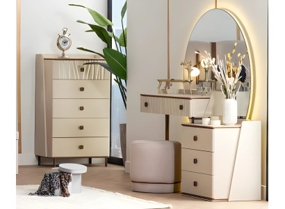 Gruppe Kommode Schminktisch Puff Schrank Konsole Holz Beige Frisiertisch