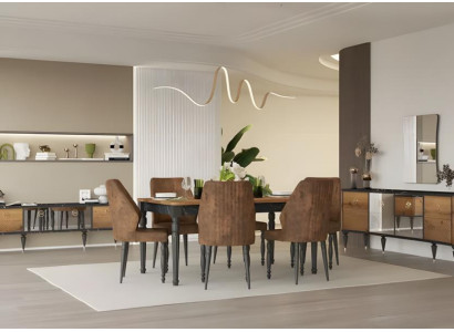 Garnitur Esszimmer Essecke Esstisch Stühle Anrichte 10tlg Braun Holz