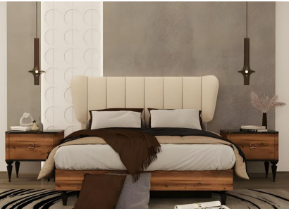Komplette Schlafzimmer Doppelbett Nachttische Schrank Holz 4tlg Braun