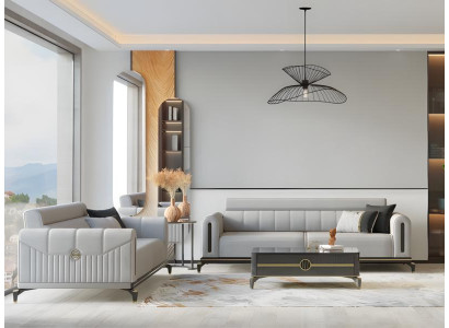 Zweisitzer Garnitur Grau Sofa Stoffsofa Couch 2 Sitzer Modern