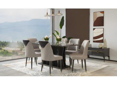 Essecke Essgruppe Esszimmer Esstisch Tisch Stühle 7tlg Grau Holz Set