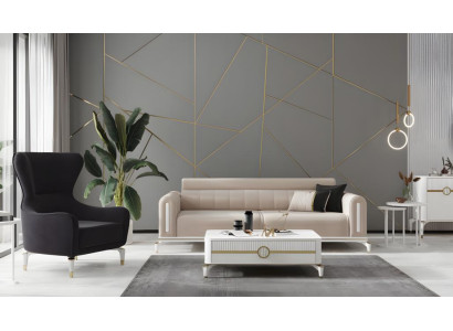 Garnitur Dreisitzer Sessel Stoffsofa Polstersofa Beige Couch Sofa 2tlg