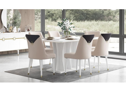 Essecke Essgruppe Esszimmer Esstisch Stühle Holz Weiß 7tlg Tisch