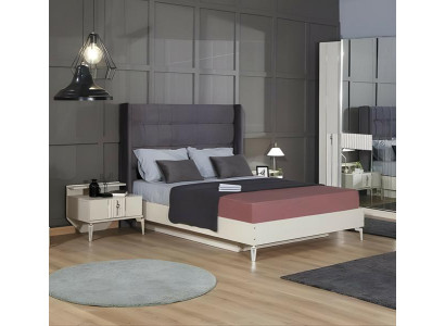 Komplette Schlafzimmer Doppelbett Nachttische Schrank Stoff 4tlg Beige