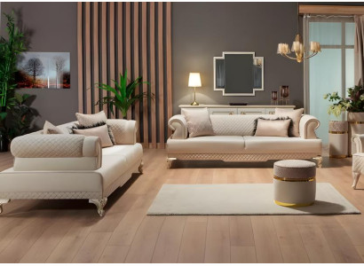 Gruppe Dreisitzer Couch 2tlg Polstersofa Beige Set Stoffsofa Sofas