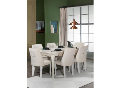 Esszimmer Garnitur Essgruppe Esstisch Tisch Stühle Holz Weiß 7tlg