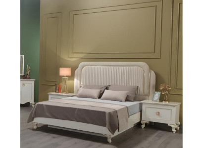 Komplette Schlafzimmer Doppelbett Nachttische Stoff 3tlg Weiß Bett Set
