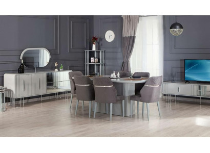 Esszimmer Garnitur Tisch Esstisch Stühle Anrichte RTV 10tlg Weiß Holz