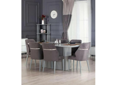 Essgruppe Esszimmer Esstisch Tisch Stühle 7tlg Holz Grau Stoffstühle