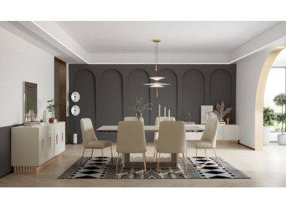 Garnitur Esszimmer Essecke Esstisch Stühle  Anrichte 9tlg Beige Tisch