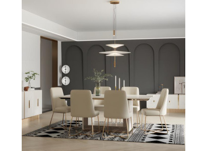 Essgruppe Essecke Esstisch Stühle Tisch 7tlg Beige Moderne Esszimmer
