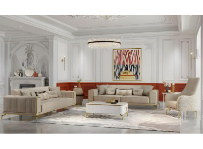 Gruppe Zweisitzer Sessel Beige Sofas Stoffsofa Polstersofa 3tlg Design