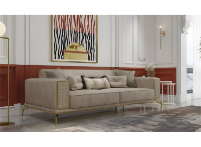 Dreisitzer Sofa 3 Sitzer Polstersofa Stoffsofa Couch Beige Luxus New
