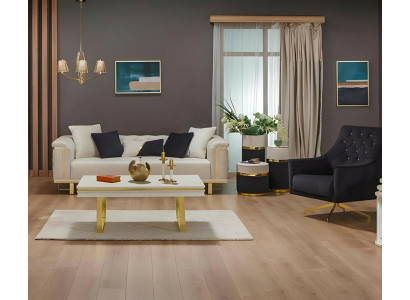 Garnitur Dreisitzer Sessel Beige Sofa Stoffsofa 2tlg Polstersofa Couch