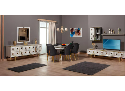 Essgruppe Esszimmermöbel Esstisch Stühle Anrichte RTV 10tlg Beige Tisch