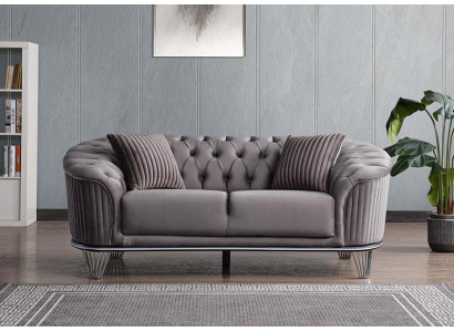 Design Wohnzimmer Luxus Modern Sofa 2 Sitzer Sofa Textil Hochwertig Grau Möbel