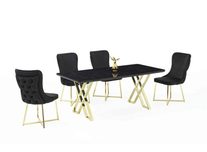 Esszimmer Set Schwarz Garnitur Tisch 4x Stühle Design Modern Hochwertig Möbel