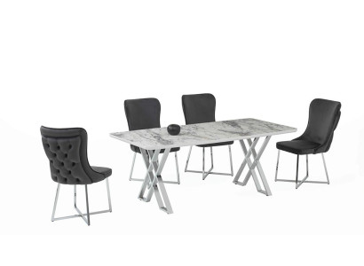 Esszimmer Set Hochwertig Möbel Weiß Garnitur Tisch 4x Stühle Design Modern