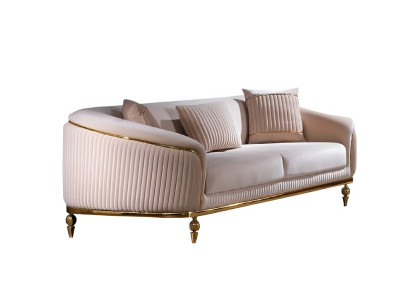 Dreisatzsofa Wohnzimmer 3-Sitzer Sofa Polster Möbel Stoff Beige Modern Couch