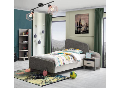 Kinderzimmer Set Kinderbett Nachttisch Buecherregal Moderne Grau Top-Qualität