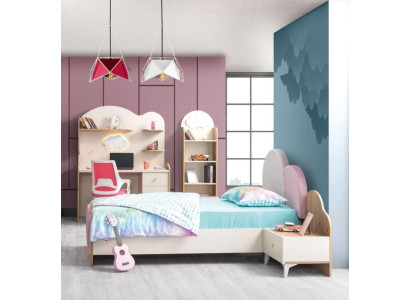 Kinderzimmer-Set Rosa aus Holz mit Bett, Nachttisch, Bücherregal