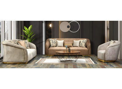Beige Sofagruppe Sofa Wohnlandschaft Sitzgarnitur Polstergarnitur Sofaset  3+3+1