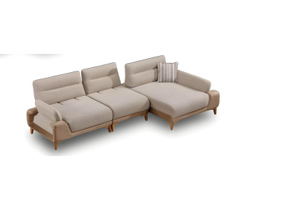 Ecksofa L-Form Beige Stoff Modern Wohnzimmermöbel