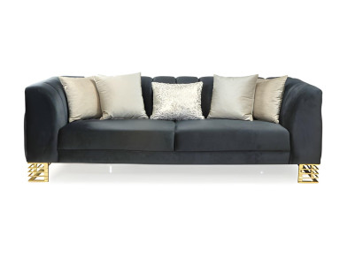Designer Sofa 3 Sitzer Dreisitzer Couch Stoffsofa Edelstahl Schwarz Gold