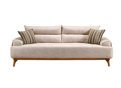 Elegantes weißes Stoffsofa mit Holzrahmen für modernes Wohnzimmer