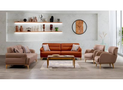 Beige Stoffsofa-Set mit Holzrahmen modern und elegant