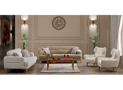 Elegantes weißes Stoff-Sofa-Set mit Holzrahmen für modernes Wohnzimmer
